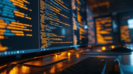 detailed view of programming code on a computer monitor, illustrating software development and coding concepts for backend systems and digital engineering projects