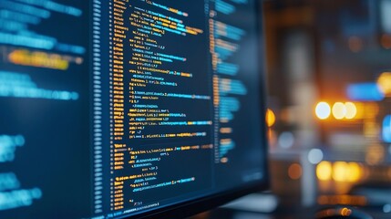 detailed view of programming code on a computer monitor, illustrating software development and coding concepts for backend systems and digital engineering projects