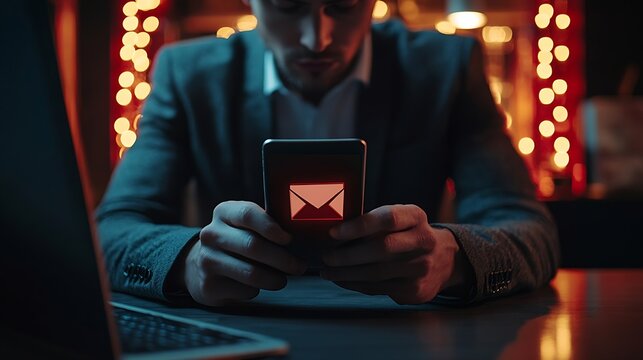 Business man using smartphone and computer that show warning sign after got attack phishing email by malware from hacker that commit cyber crime or software crash to cause an error : Generative AI