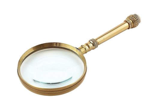 Functional vintage brass magnifying glass ideal for reading and exploration isolated on transparent background