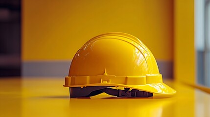 Safety construction helmet on yellow background : Generative AI