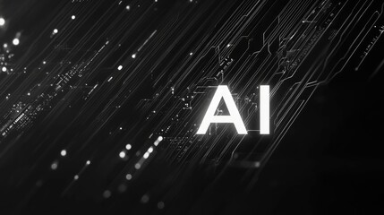 Stylish logo with "AI" designed in a contemporary font, incorporating digital circuits or data streams in the background