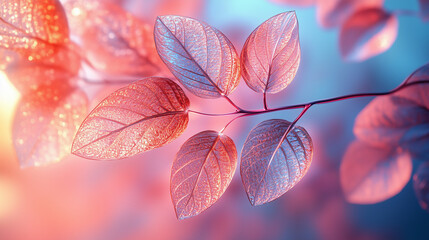 En gros plan, des feuilles automnales rouge, orange et jaune tombent des arbres. Ce feuillage lumineux capture la beauté d'un jardin en pleine flore, évoquant les saisons changeantes.