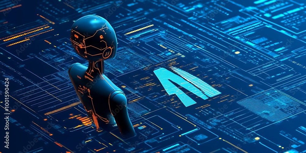 Poster ai robot on a circuit board, artificial intelligence technology concept