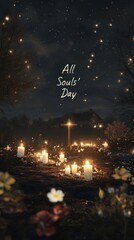 The churchyard glows with candles and flowers, celebrating All Souls' Day peacefully