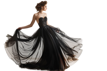 Graceful Woman in a Beautiful Evening Gown for Special Occasions Isolated on Transparent Background