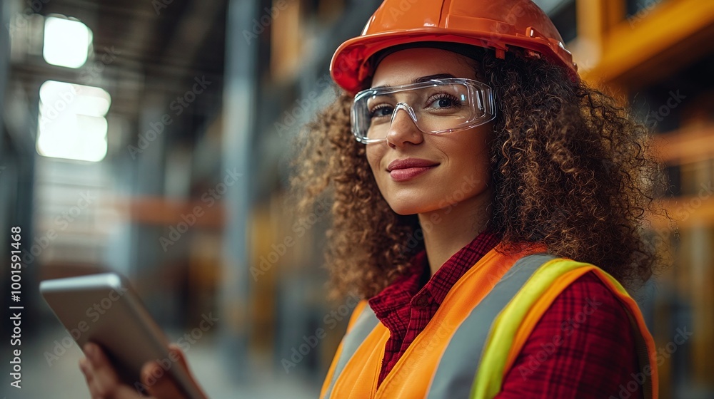 Poster woman engineer and construction worker using a tablet device for efficient collaboration on a buildi