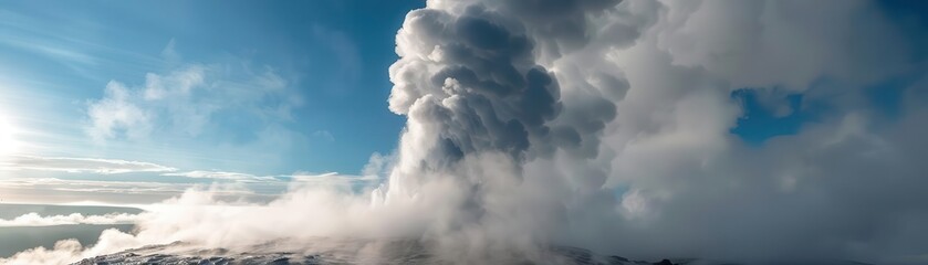 Obraz premium Powerful geyser erupting high into the sky with steam clouds surrounding it, showcasing raw geothermal energy, geyser eruption, nature s power