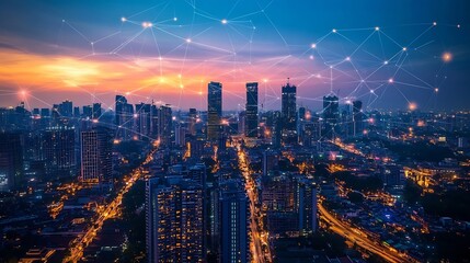 Digital technology IoT Internet of Things Global internet network and social media communication for digital marketing and global business mobile banking via mobile app wireless techno : Generative AI