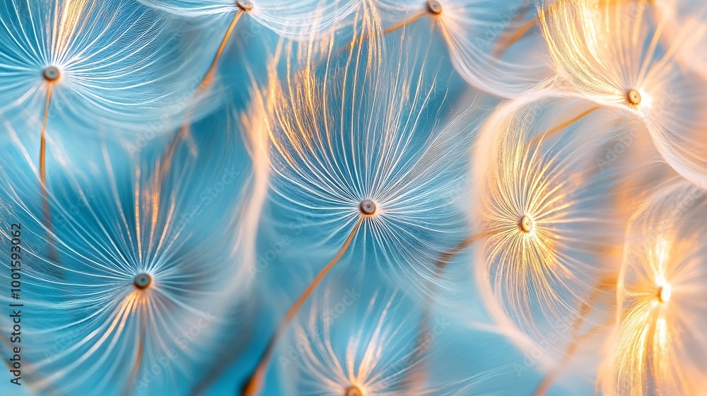 Aufkleber dandelion seeds closeup abstract natural background : generative ai