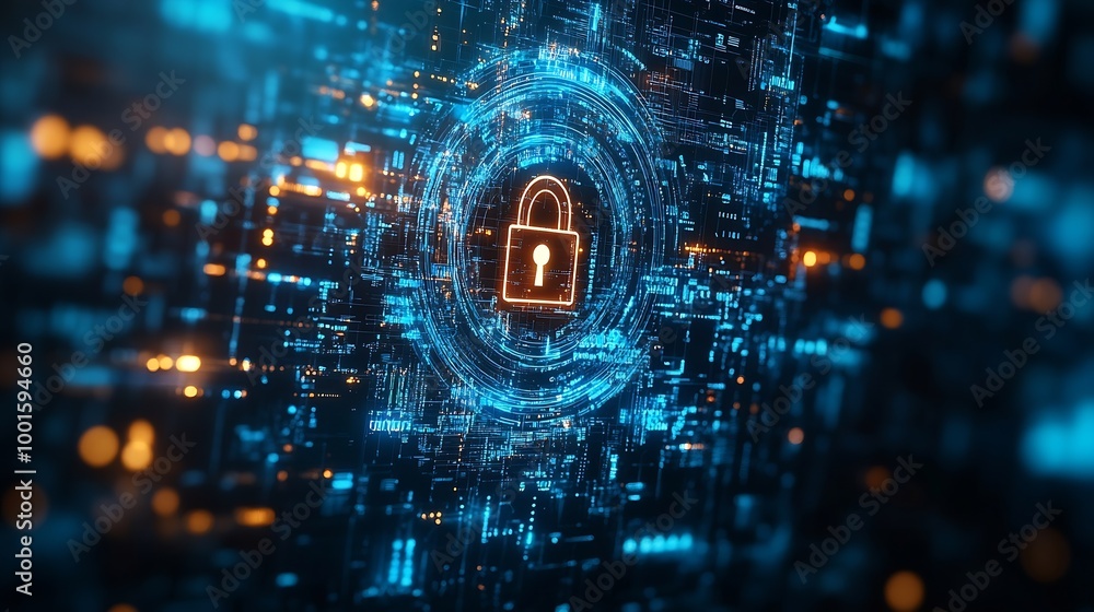 Aufkleber Cyber security network Cybersecurity system technology Businessman protecting data personal information encryption digital padlock on tablet and virtual interface Data protection priva : Generative AI