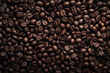 Fototapeta premium Overhead view of backdrop representing halves of dark brown coffee beans with pleasant scent