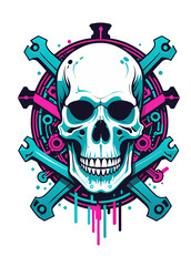 Fototapeta premium Colorful Skull and Bones with Abstract Splash Background Clipart