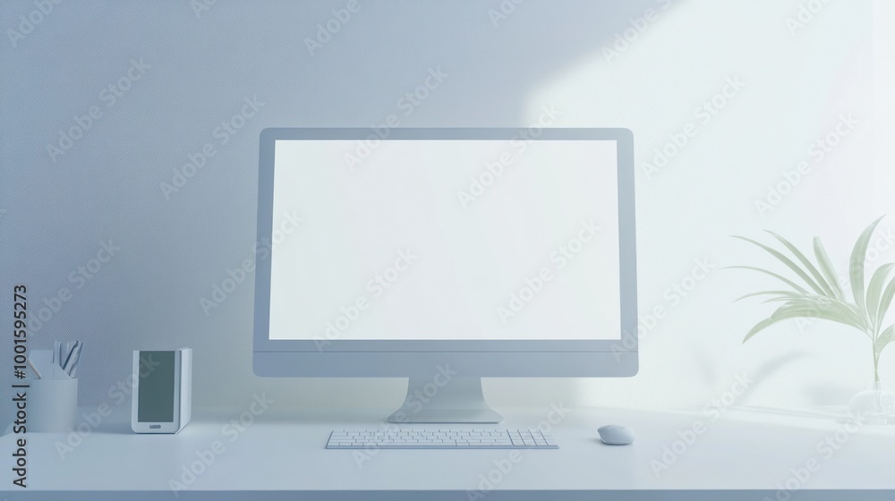 Aufkleber minimalist workspace with blank computer screen