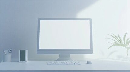 Fototapeta premium Minimalist Workspace with Blank Computer Screen