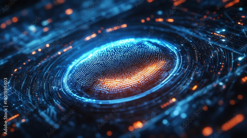 Aufkleber Fingerprint scan provides security access with biometrics identificationFuturistic Technology in smart business high efficiency using ai artificial intelligenceRPA5gbig dataiotvrmixed  : Generative AI