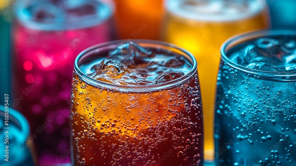Aufkleber Soft drinks and fruit juice mixed with soda high in sugar have a negative effect on physical health : Generative AI
