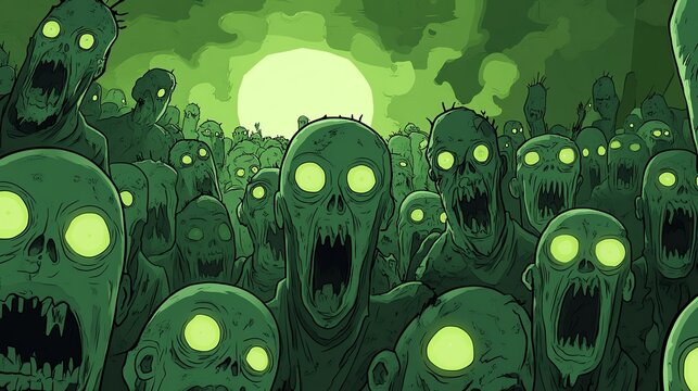 illustration of a zombie with a scary face and glowing eyes