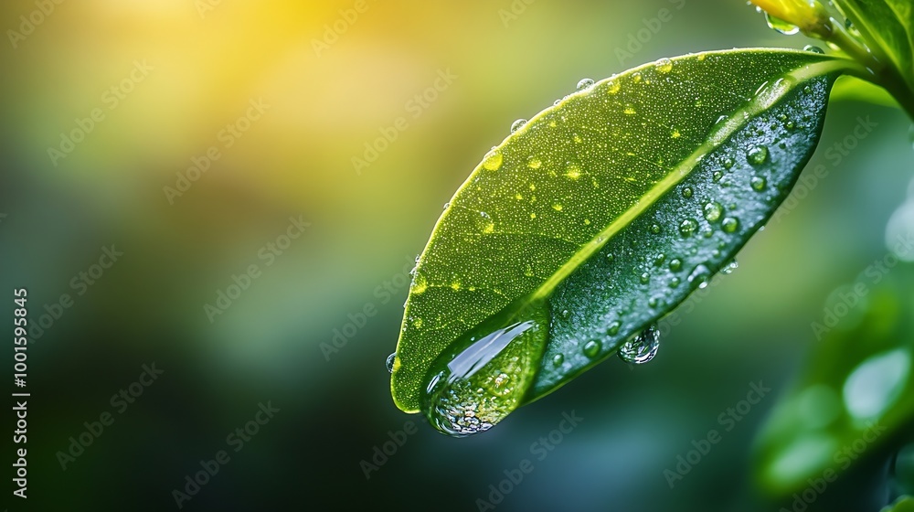 Aufkleber dew drop on the leaf which reflects the sprout : generative ai