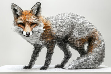 Fototapeta premium Red fox made of words, a unique abstract piece.