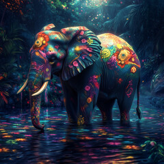 Fototapeta premium colorful elephant in the night