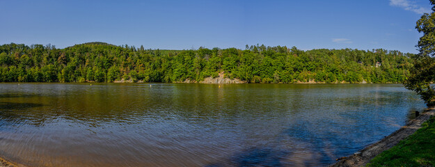 HDR panorama of landscape with water. Brno Dam - Czech Republic - city of Brno. Beautiful shot of nature. Concept for environment and ecology.