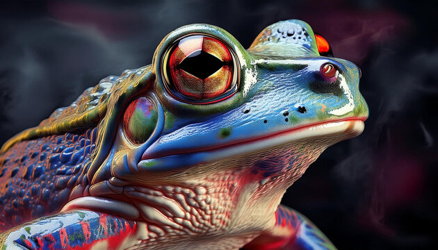 Portret żaby, tapeta, dekoracja, ciemne tło. Generative AI