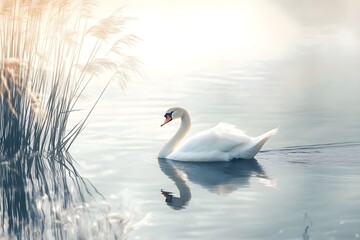 Obraz premium Serene Swan Gliding Tranquil Lake
