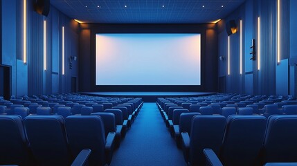 blank cinema screen in a theater hall with empty seats offering a ready-to-view movie setting and immersive film experience in a modern cinema auditorium