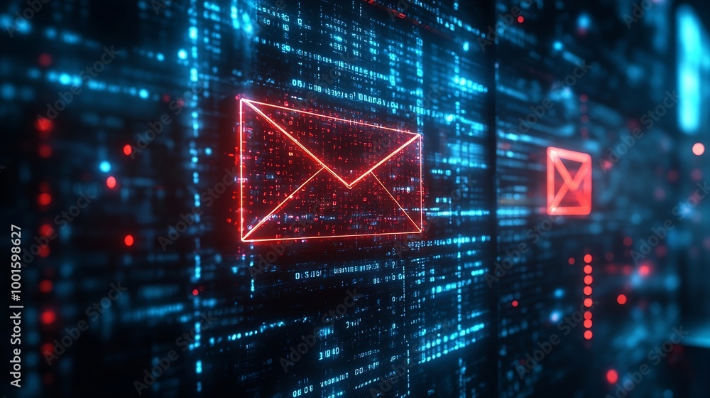 Leinwandbilder Email security concept Security protection Email from spam virus and phishing Email fraud Scam mail virus alert hacker Check email notification junk and trash mail and compromised info : Generative AI