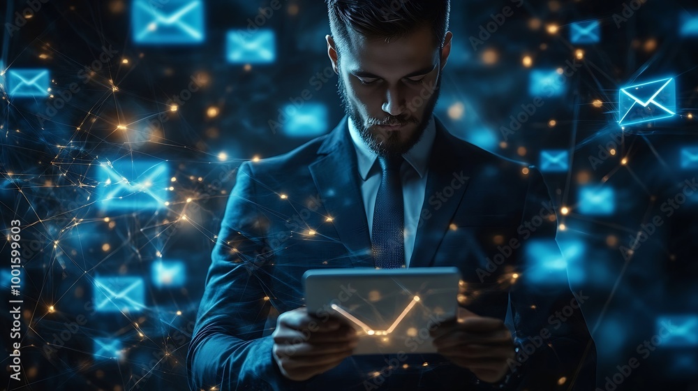 Poster Businessman use email to receive and send business information storage systems and use of communication technology : Generative AI