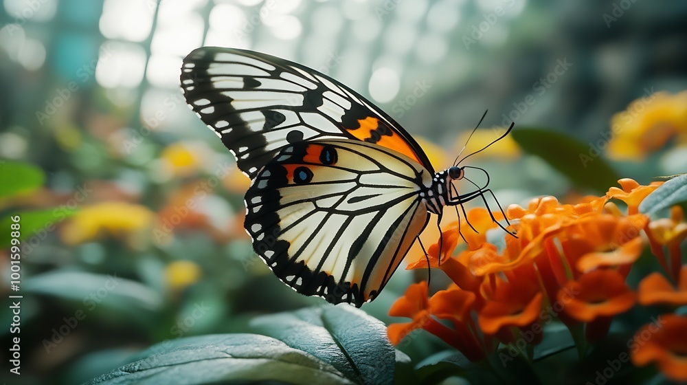 Poster butterfly drinking nectar in a zoo : generative ai