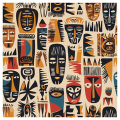 Tribal Abstract Mask Pattern with Bold Colors and Ethnic Motifs