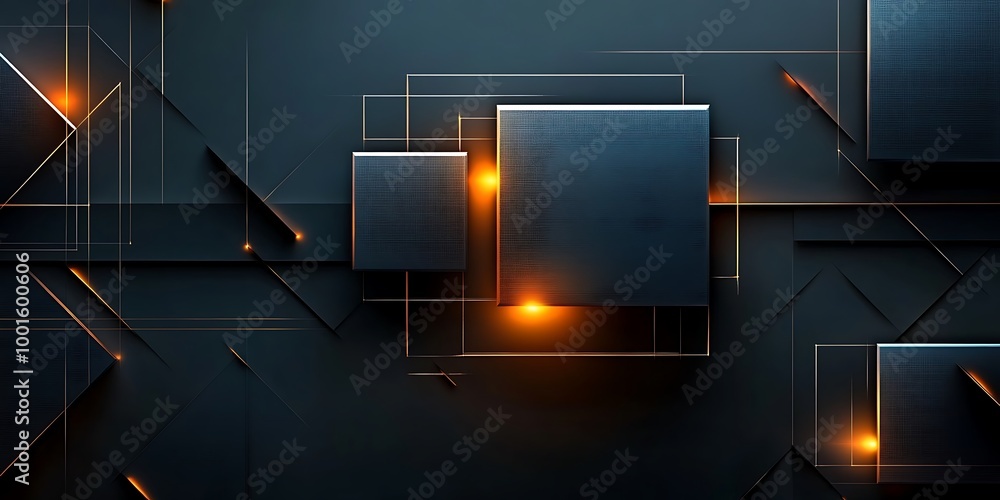 Poster abstract geometric background with glowing lines and squares