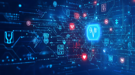 Fototapeta premium Futuristic Medical Technology with Digital Healthcare Icons