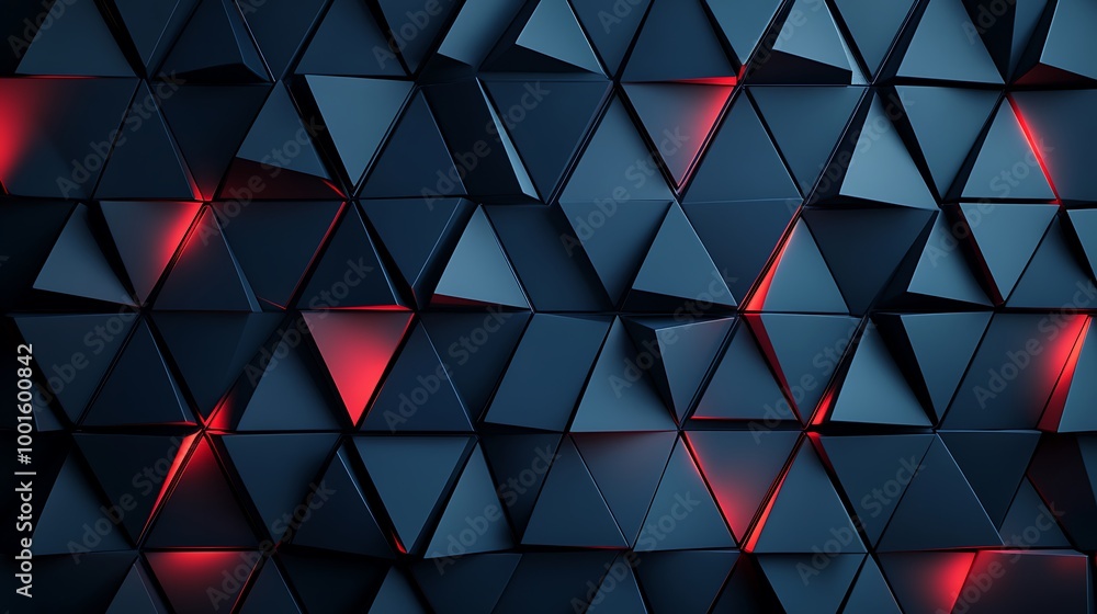 Poster abstract 3d geometric pattern of red and blue triangles