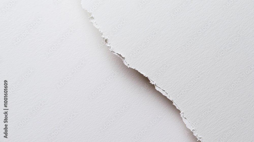 Poster macro shot of a torn piece of white paper is creating a diagonal line, adding an element of interest