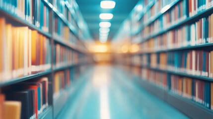 Fototapeta premium Blurred public library interior composition background 