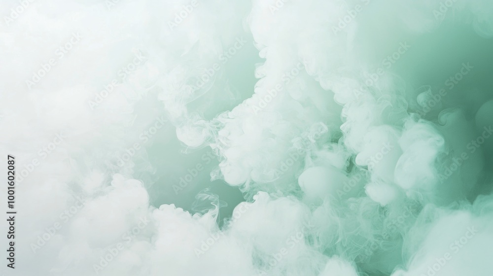 Poster green smoke is billowing and swirling, creating a dreamy and ethereal atmosphere. the image is perfe