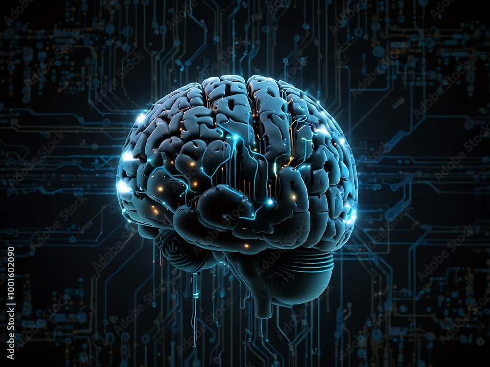 Aufkleber high-tech interface of a digital brain with circuitry.