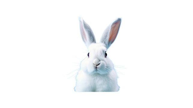 White rabbit ear on soft blue backdrop. Easter vibes isolated on transparent background
