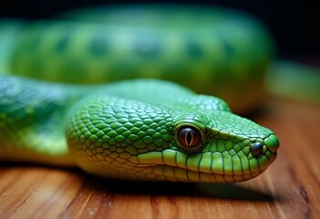 Green Serpent Dangerous Wildlife Boa or Viper Poised in the Wild