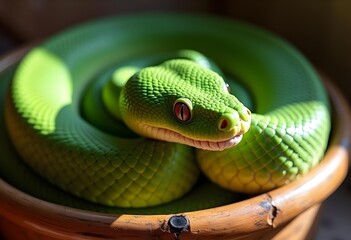 Obraz premium Green Serpent Dangerous Wildlife Boa or Viper Poised in the Wild
