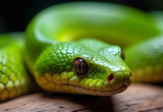 Emerald Green Snake The Venomous Hapsidophrys Smaragdina in the Jungle