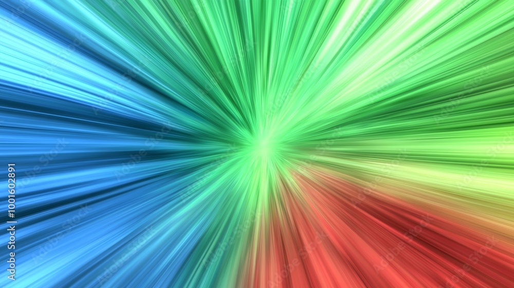 Poster vibrant colors and light rays converge in an abstract background, creating a dynamic sense of speed 