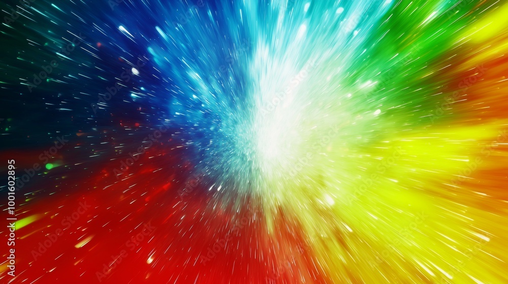 Poster abstract background with colored light beams exploding from a central point. this colorful backgroun