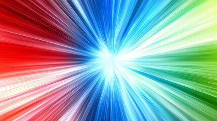 Obraz premium Vibrant abstract background with bright multicolored rays of light bursting from a central white spot, creating a futuristic and energetic design