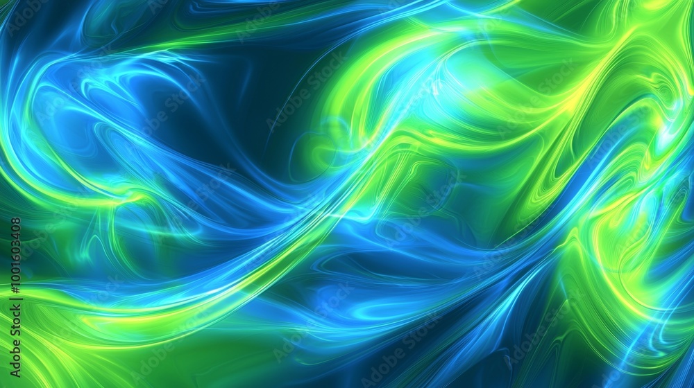 Poster abstract blue and green waves are flowing in space creating a stylish and modern background. this fr