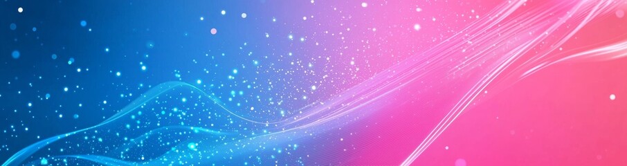 Bright light trails flow gracefully across a blue and pink gradient background, adorned with sparkling lights, exuding energy and motion for a futuristic and modern look