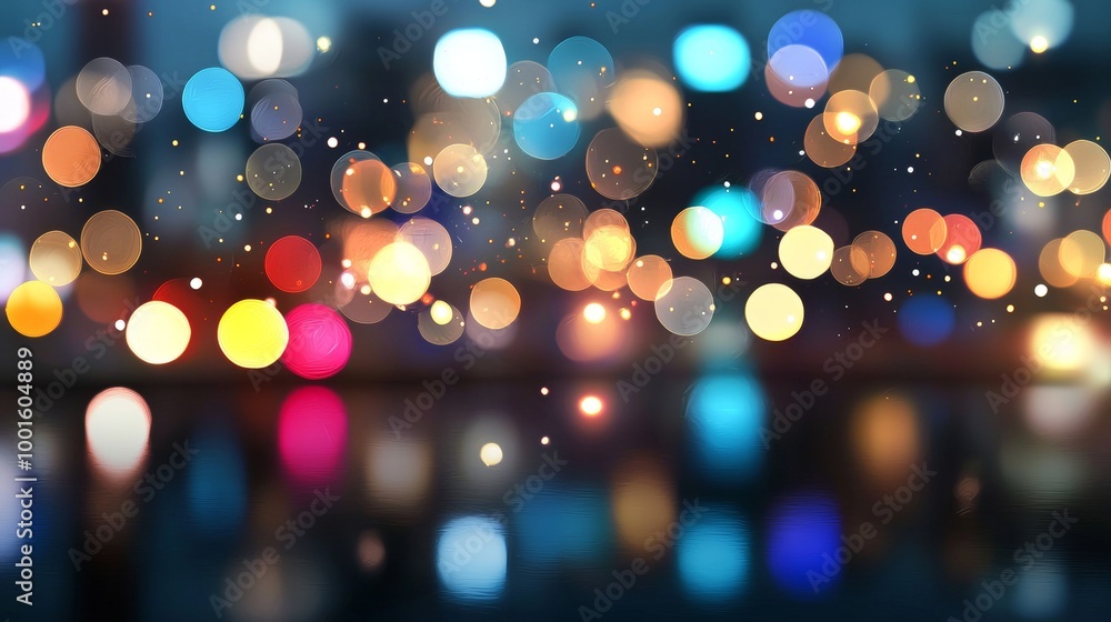 Aufkleber colorful defocused city lights are creating a beautiful bokeh effect with some particles floating in